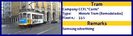CCFL Carris Historic Tram Fleet number 551 Samsung Advertising