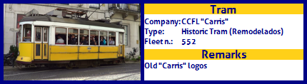 CCFL Carris Historic Tram Fleet number 552 Yellow with the old carris logos