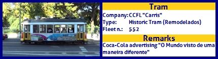 CCFL Carris Historic Tram fleet number 552 Coca-Cola O Mundo visto de uma maneira diferente Advertising