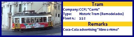 CCFL Carris Historic Tram fleet number 552 Coca-Cola Abre o Ritmo Advertising