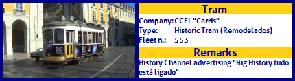CCFL Carris Historic Tram Fleet number 553 Big History advertising