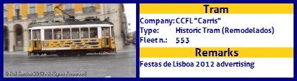 CCFL Carris Historic Tram fleet number 553 Festas de Lisboa 2012 advertising