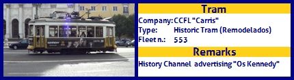 CCFL Carris Historic Tram fleet number 553 History Channel Os Kennedy Advertising