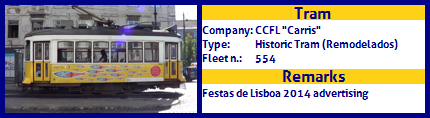 CCFL Carris Historic Tram Fleet number 554 Festas de Lisboa 2014 advertising 