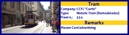 CCFL Carris Historic Tram Fleet number 554 Master Card advertising