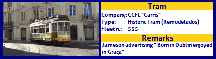 CCFL Carris Historic Tram Fleet number 555 Jameson advertising