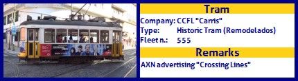 CCFL Carris Historic Tram fleet number 555 AXN Crossing Lines Advertising