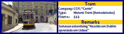 CCFL Carris Historic Tram Fleet number 555 Jameson Nascido em Dublin apreciado em Lisboa advertising