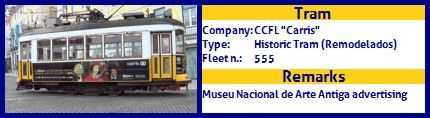 CCFL Carris Historic Tram fleet number 555 Museu Nacional de Arte Antiga Advertising
