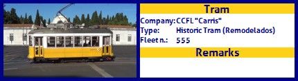 CCFL Carris Historic Tram fleet number 555
