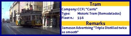 CCFL Carris Historic Tram fleet number 556 Jameson Triple Distilled twice as smooth Advertising