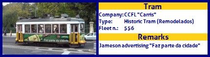 CCFL Carris Historic Tram fleet number 556 Jameson Faz parte da cidade Advertising