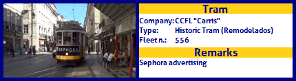CCFL Carris Historic Tram Fleet number 556 Sephora advertising 