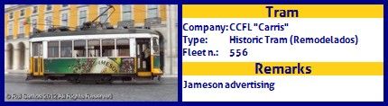 CCFL Carris Historic Tram fleet number 556 Jameson Advertising