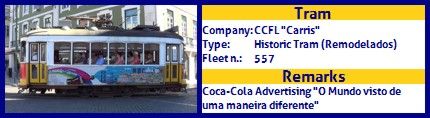 CCFL Carris Historic Tram fleet number 557 Coca-Cola O Mundo visto de uma maneira diferente Advertising