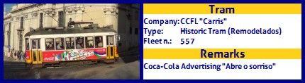 CCFL Carris Historic Tram fleet number 557 Coca-Cola Abre o Sorriso Advertising