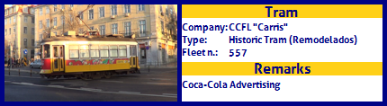 CCFL Carris Historic Tram Fleet number 557 Coca-Cola advertising