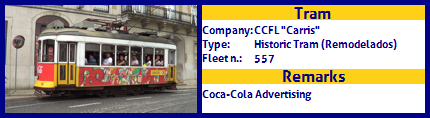 CCFL Carris Historic Tram Fleet number 557 Coca-Cola advertising