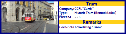 CCFL Carris Historic Tram Fleet number 558 Coca-Cola advertising