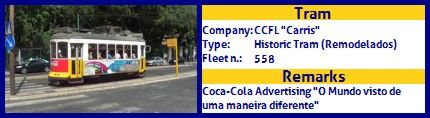 CCFL Carris Historic Tram fleet number 558 Coca-Cola O Mundo visto de uma maneira diferente Advertising