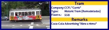 CCFL Carris Historic Tram fleet number 558 Coca-Cola Abre o Ritmo Advertising