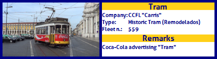 CCFL Carris Historic Tram Fleet number 559 Coca-Cola advertising