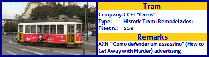 CCFL Carris Historic Tram Fleet number 559 AXN Como defender um assassino (How to Get Away with Murder) advertising