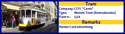 CCFL Carris Historic Tram Fleet number 559 Master Card advertising