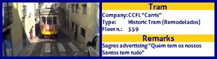 CCFL Carris Historic Tram fleet number 559 Sagres Quem tem os nossos Santos tem tudo advertising