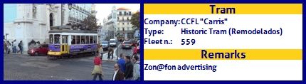CCFL Carris Historic Tram fleet number 559 Zon@fon Advertising