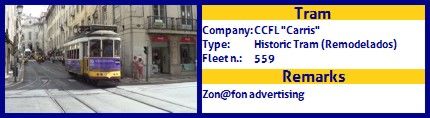 CCFL Carris Historic Tram fleet number 559 Zon@fon advertising