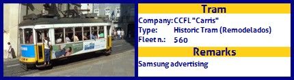 CCFL Carris Historic Tram fleet number 560 Samsung advertising