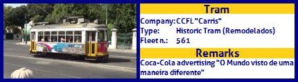 CCFL Carris Historic Tram fleet number 561 Coca-Cola O Mundo visto de uma maneira diferente Advertising