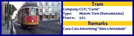 CCFL Carris Historic Tram fleet number 561 Coca-Cola Abre a Felicidade Advertising
