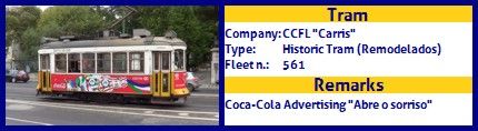 CCFL Carris Historic Tram fleet number 561 Coca-Cola Abre o Sorriso Advertising