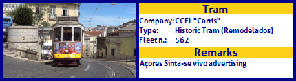 CCFL Carris Historic Tram Fleet number 562 Açores Sinta-se vivo Advertising