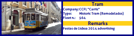 CCFL Carris Historic Tram Fleet number 564 Festas de Lisboa 2014 advertising