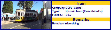 CCFL Carris Historic Tram Fleet number 564 Heineken advertising 