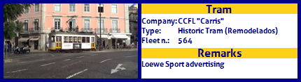 CCFL Carris Historic Tram Fleet number 564 Loewe Sport advertising