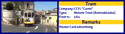 CCFL Carris Historic Tram Fleet number 564 Master Card Advertising