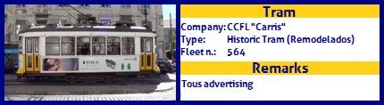 CCFL Carris Historic Tram fleet number 564 Tous advertising