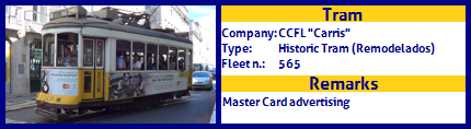 CCFL Carris Historic Tram Fleet number 565 Master Card Advertising