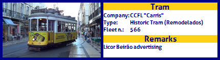 CCFL Carris Historic Tram Fleet number 566 Licor Beirão advertising 