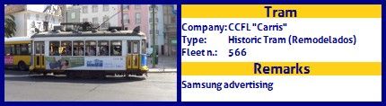 CCFL Carris Historic Tram fleet number 566 Samsung advertising