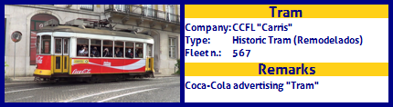 CCFL Carris Historic Tram Fleet number 567 Coca-Cola advertising