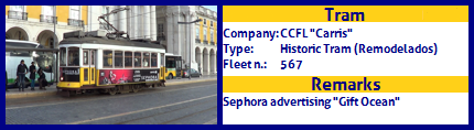 CCFL Carris Historic Tram Fleet number 567 Sephora Gift Ocean advertising