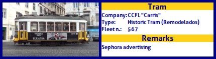 CCFL Carris Historic Tram fleet number 567 Sephora advertising