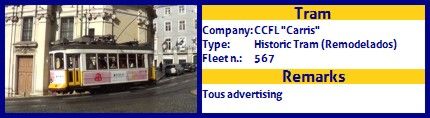 CCFL Carris Historic Tram fleet number 567 Tous advertising