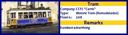 CCFL Carris Historic Tram fleet number 568 Eurobest Advertising