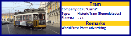 CCFL Carris Historic Tram Fleet number 571 World Press Photo advertising